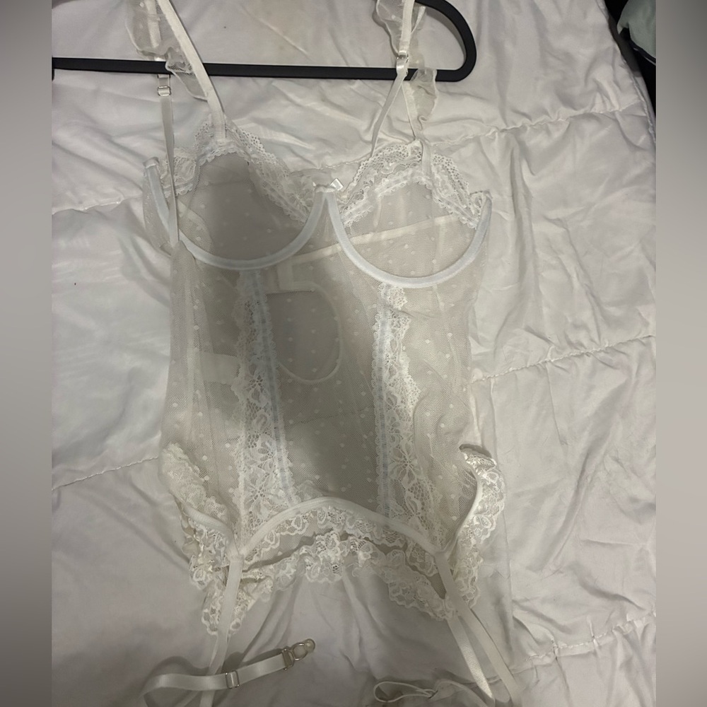 Sheer Lace Polka-Dot Garter Chemise - White